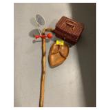 WOOD LEAF DISH, BASKET, WOODEN NOVELTY CANE