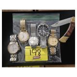 5 MENS WRIST-WATCHES, PAKISTAN POCKET KNIFE