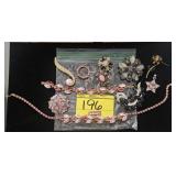 GROUP OF FANCY BLACK/PINK RHINESTONE COSTUME