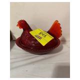 RED GLASS HEN ON NEST