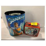 VINTAGE METAL SUPERMAN TRASH CAN & LUNCHBOX NO