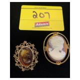2 GOLD-TONE CAMEO BROOCHES