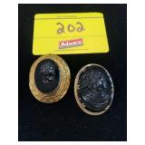 2 ANTIQUE BLACK MONOCHROME CAMEO BROOCHES