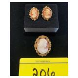 GOLD-TONE CAMEO BROOCH, PAIR OF CLIP-ON CAMEO