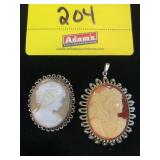 2 SILVER-TONE CAMEO PENDANTS