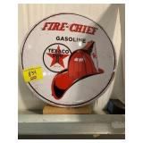 TEXACO FIRE CHIEF NOVELTY METAL BUTTON SIGN