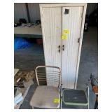 METAL GARAGE CABINET, STEPSTOOL, METAL CHAIR