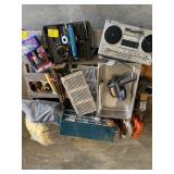 PARTS ORGANIZER W/ CONTENTS, B&D SAW, BOOMBOX,