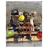 BENCH GRINDER, OIL CAN, INDUSTRIAL METAL WHEELS,