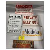 GROUP OF NOVELTY METAL BAR & KEEP OUT SIGNS