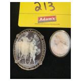 2 SILVER-TONE CAMEO BROOCHES