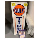 NOVELTY METAL GULF TIRES SIGN, CHAMPAGNE VELVET