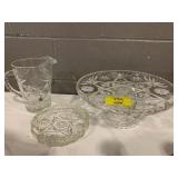 STAR OF DAVID GLASS PITCHER, CAKE STAND & ASHTRAY