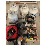 PROPANE TANKS, WEED EATER, COOKER BASE, ELECTRIC