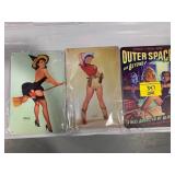 3 NOVELTY METAL PINUP GIRL SIGNS