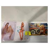 3 NOVELTY METAL PINUP GIRL SIGNS
