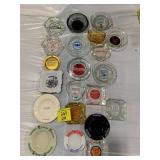 GROUP OF GLASS VINTAGE ADVERTISING ASHTRAYS OF