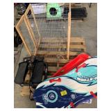 2 SHOE RACKS, EXERCISE, SNOW BOARDS