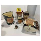 2 ROYAL DOULTON TOBY JUGS, GROUP OF UNMARKED TOBY