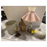 UNMARKED CROCK, CANDLE HOLDER, PORCELAIN ROSE