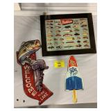 2 FISHING & POPCICLE THEMED NOVELTY METAL SIGNS