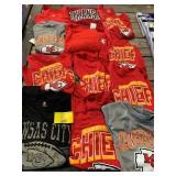 GROUP OF KC CHIEFS SHIRTS OF ALL SIZES