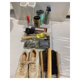 TUMBLERS, PLASTIC CANISTERS, SHOE SHINE SUPPLIES,