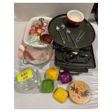 MEASURING BOWL, ROOSTER PRESS, BAKING PANS,