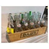 DADS WOODEN ROOT BEER CRATE FULL OF SODA BOTTLES