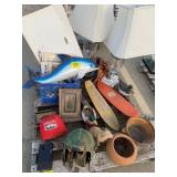PAIR OF LAMPS, DUCK DECOR, ANTIQUE PILOT HELMET,