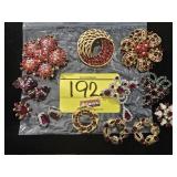 GROUP OF FANCY RED RHINESTONE COSTUME JEWELRY