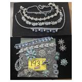 GROUP OF FANCY BLUE RHINESTONE COSTUME JEWELRY