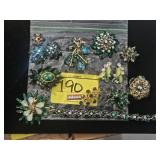 GROUP OF FANCY GREEN RHINESTONE COSTUME JEWELRY