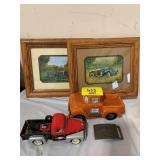 CAR PRINTS, CERAMIC CAR DISH, DIECAST METAL TRUCK