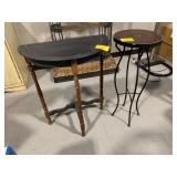HALF-ROUND TABLE, TILE-TOP PLANT STAND