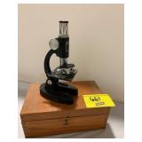 HARPERS 3 TURRETS MICROSCOPE W/ WOOD CASE