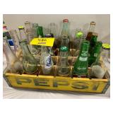 PEPSI WOODEN CRATE FULL OF SODA BOTTLES OF ALL