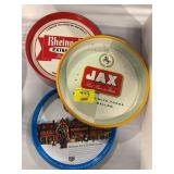 3 METAL BEER TRAYS - JAX, OLD STYLE, RHEINGOLD