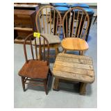 3 WOODEN ACCENT CHAIRS, WOODEN OUTDOOR TABLE