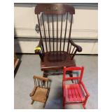 WOODEN ROCKING CHAIR, 2 CHILDS/DOLL ROCKING