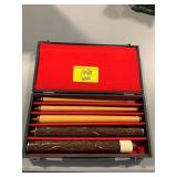 CARVED WOOD TAIWAN POOL CUE IN CASE