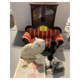 CAT FIGURINES, JEWELRY CASE, FLOWER VASE, COUCH