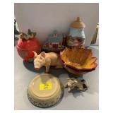 APPLE COOKIE JAR, PIG Dï¿½COR/FIGURES, LEAF BOWLS,