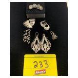 7 PAIRS OF SILVER-TONE EARRINGS - SOME MARKED 925