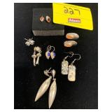 7 PAIRS OF SILVER-TONE EARRINGS - SOME MARKED 925