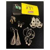 6 PAIRS OF SILVER-TONE EARRINGS - SOME MARKED 925