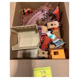 BOX W/ WOODEN TRAIN & PLASTIC TRACK