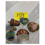 GROUP OF CLOISONNE - 3 PENDANTS, HAIR CLIP, ACORN