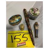 GROUP OF CLOISONNE - PEN, PHAROAH CHARM, THIMBLE,