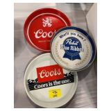 3 METAL BEER TRAYS - PABST, 2 COORS